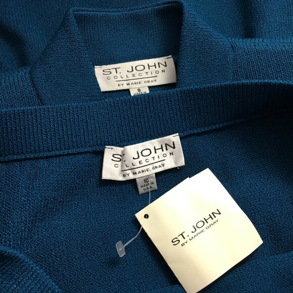 BEAUTIFUL St John collection knit turquoise black jacket skirt suit size 8 10 - Picture 10 of 10